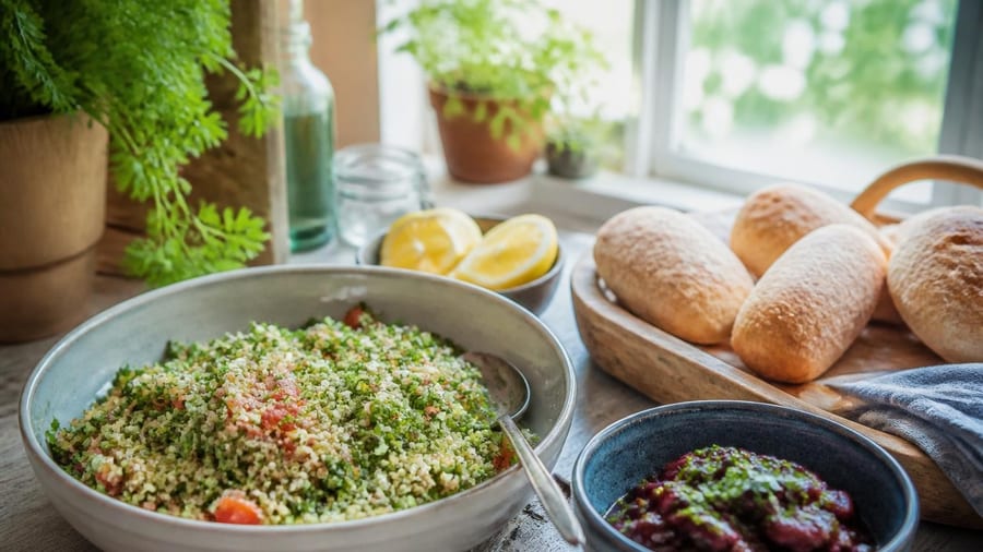Dagmenu, 24 mei: frisse tabbouleh, malse kidneybonen en heerlijke broodjes